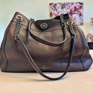 Coach Burgundy Pebbled Leather Edie Turnlock Bag